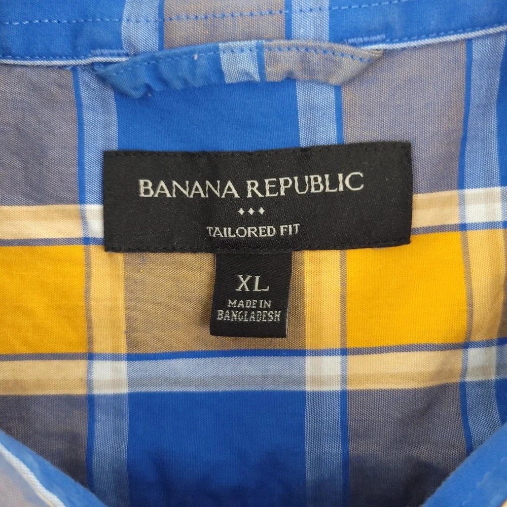 Banana Republic Shirt Mens XL Blue Yellow Plaid Long Sleeve Button Up Slim Fit